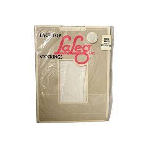1990s NIP LaLeg Vintage White Nylon Lace Top Stockings Size C